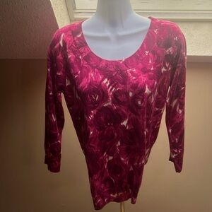 Talbots Floral Three Quarter Sleeve Lightweight Sweater